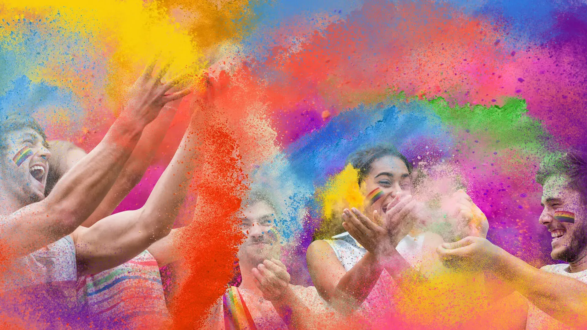 Rainbow Fanbrush face paint for Pride events
